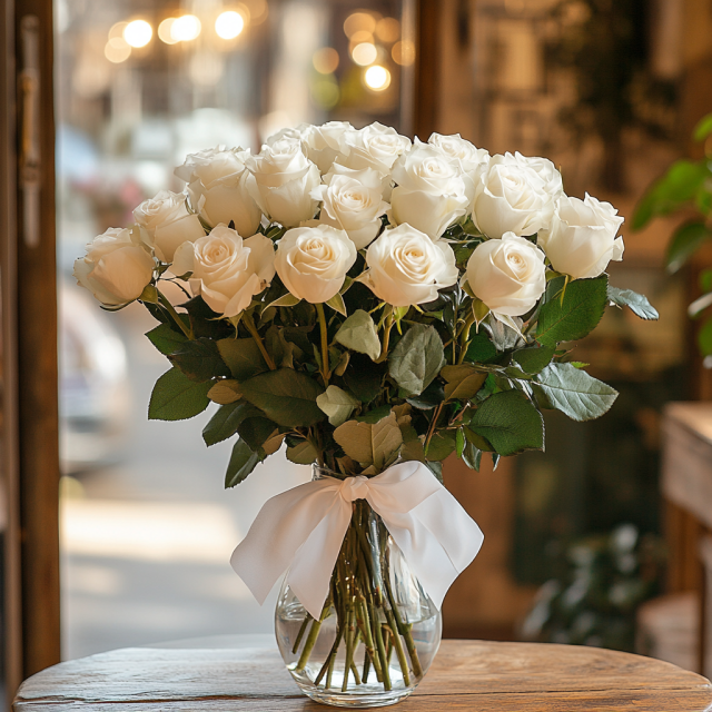 15 rosas blancas en florero