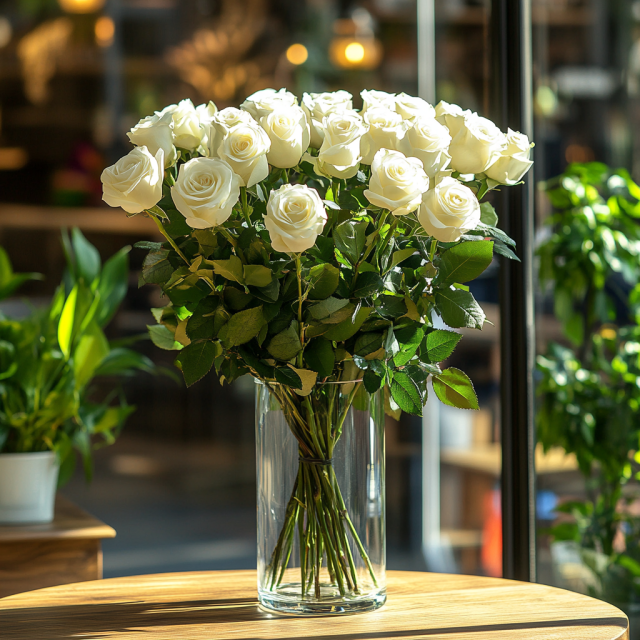 Florero de 20 rosas blancas