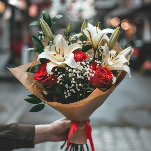 ramo de 8 rosas y lilium