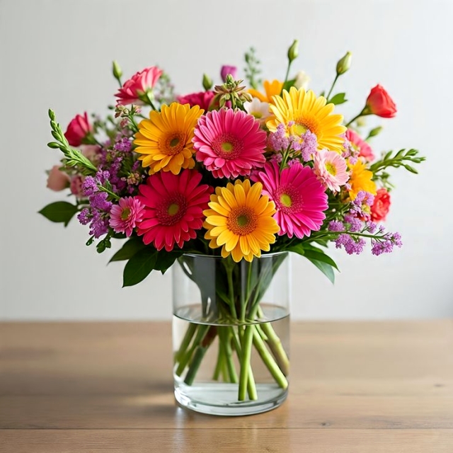 Florero grande de gerberas y flores
