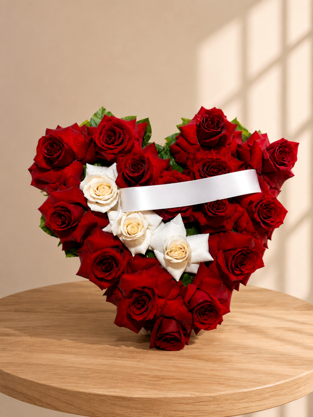 Arreglo de condolencias - corazón de rosas