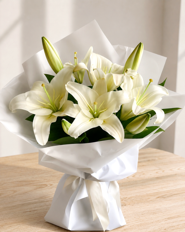 Ramo de lilium blancos y follaje