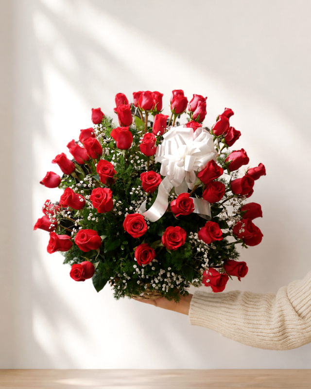 Canasta de 48 Rosas Rojas