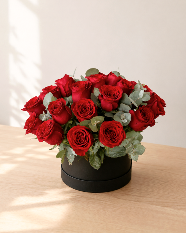 Caja con rosas rojas