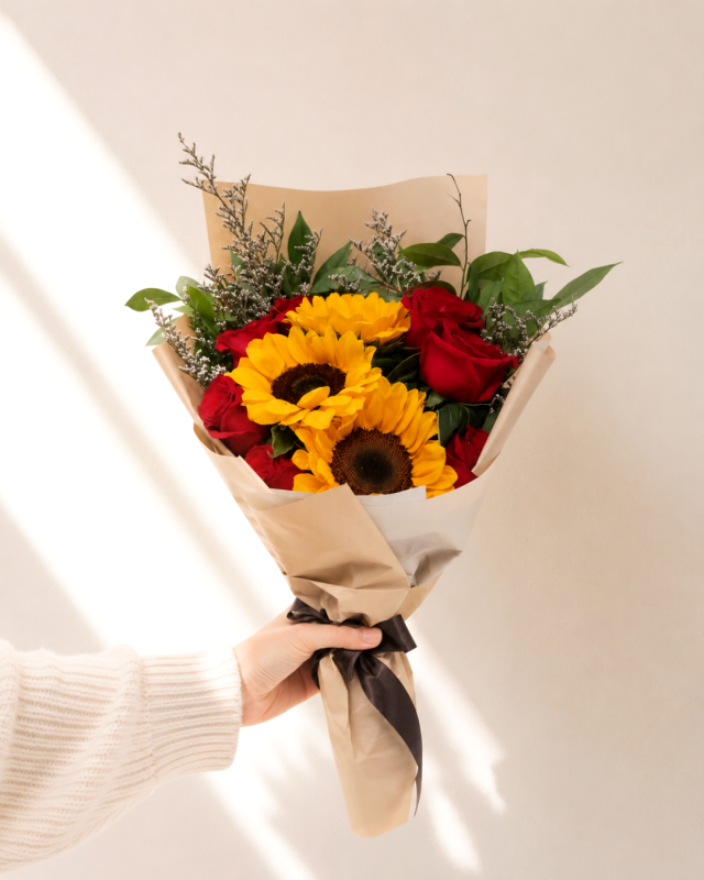 6 rosas y girasoles