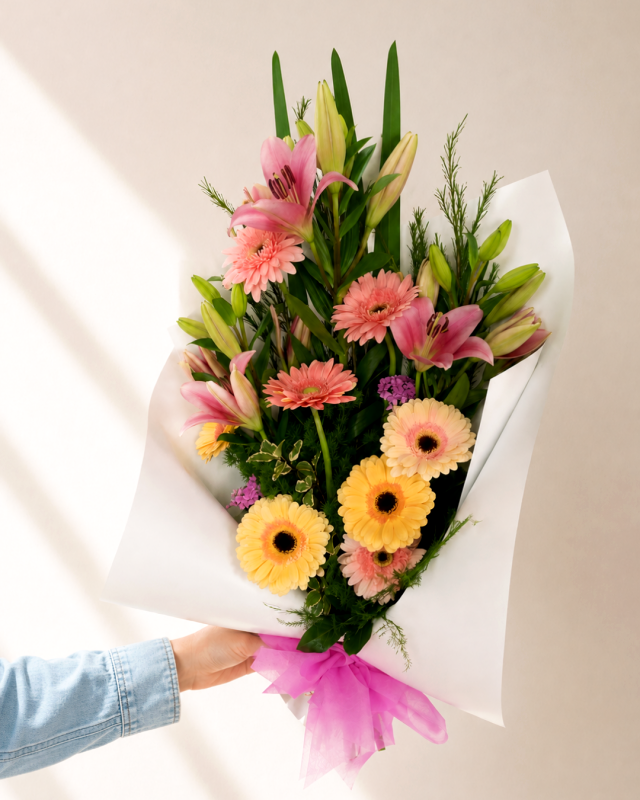Ramo abierto de Lilium y Gerberas