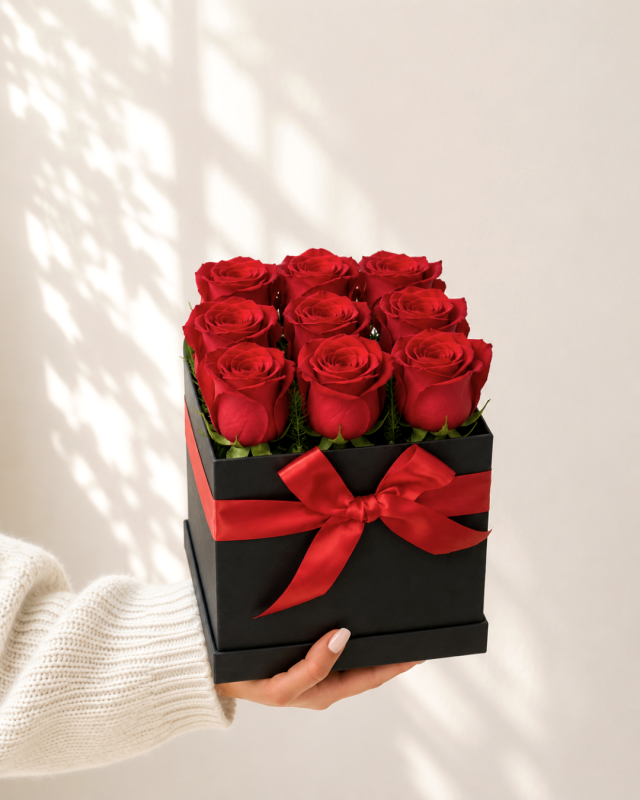 Caja con 9 rosas