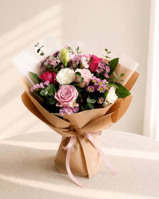 Ramo de 6 rosas surtidas y flores variadas
