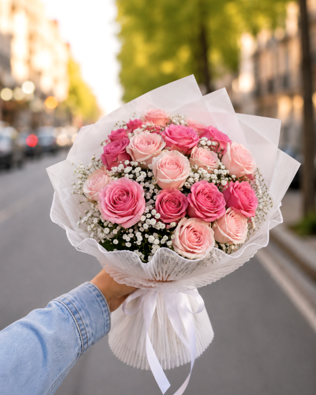 12 rosas rosadas