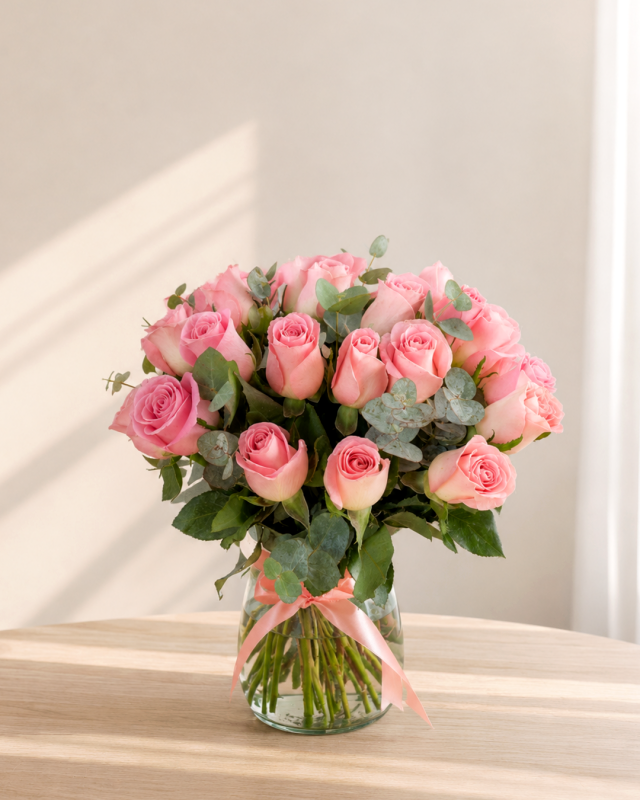 Florero de 20 rosas rosadas