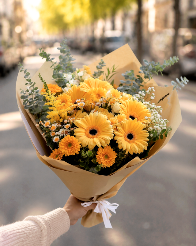 ramo amarillo con 2 rosas amarillas