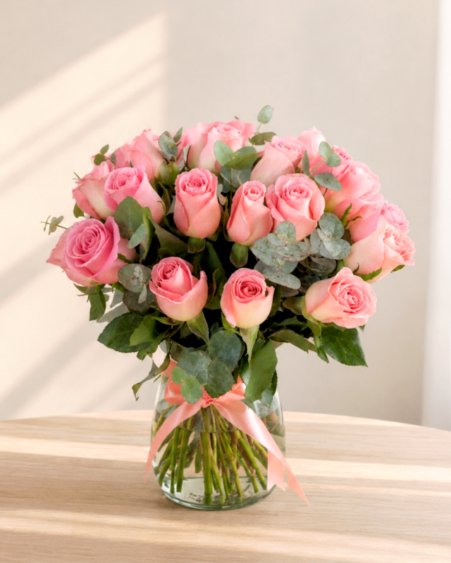 Florero de 20 rosas rosadas