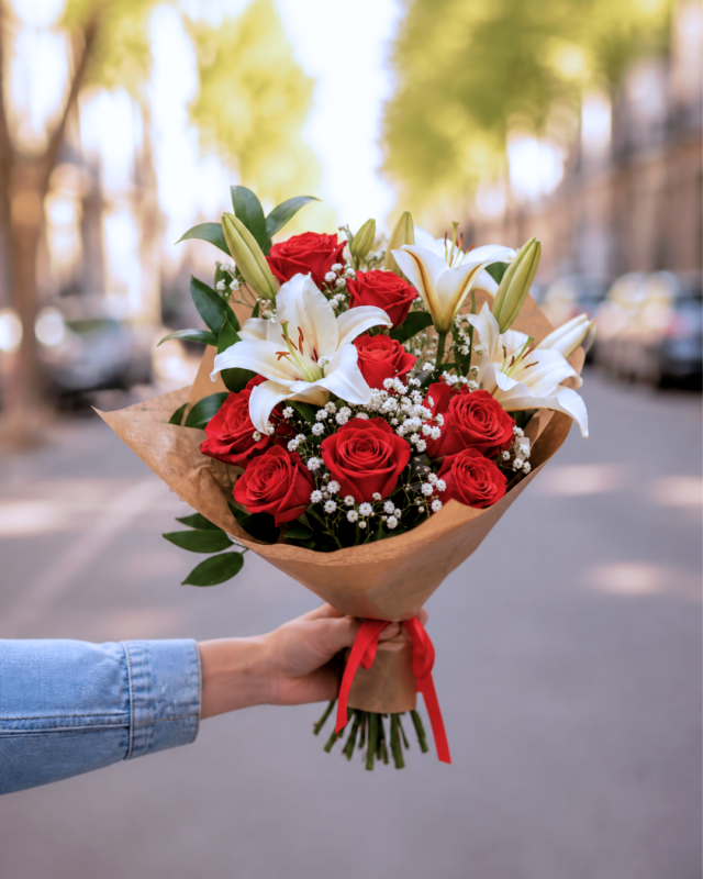 Ramo de 8 rosas y lilium