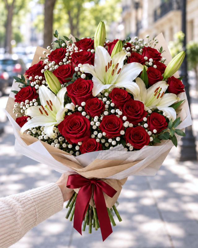 Ramo de 20 rosas y lilium