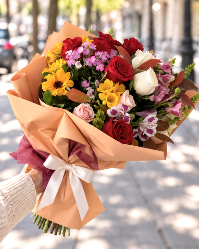 12 rosas y flores surtidas decorativas