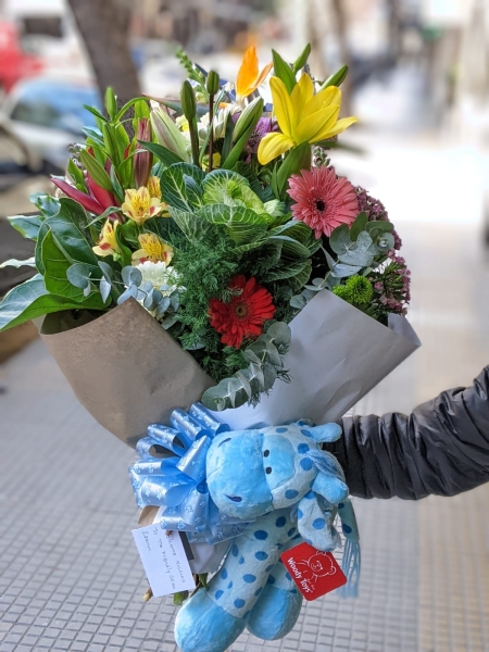 Ramo de lilium y gerberas con peluche